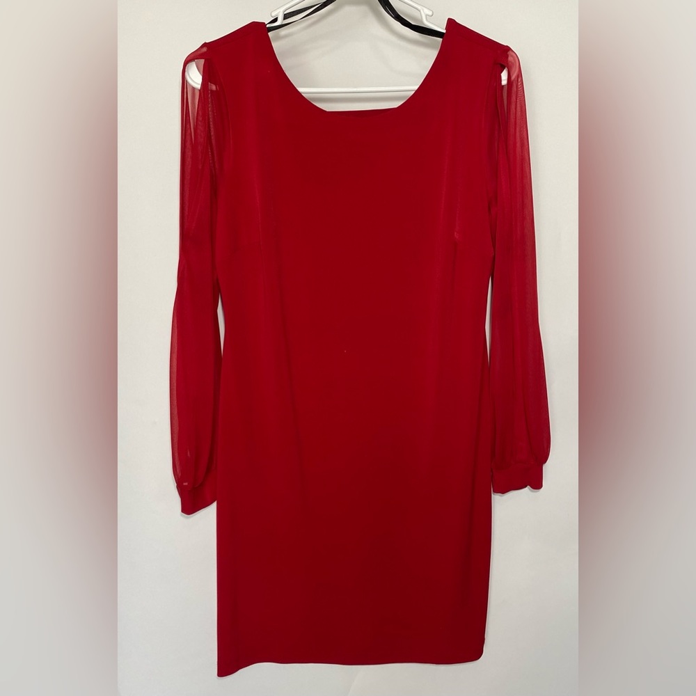 Red-wine Sweet Storm Dress with Long, Cutout Meshed Sleeves